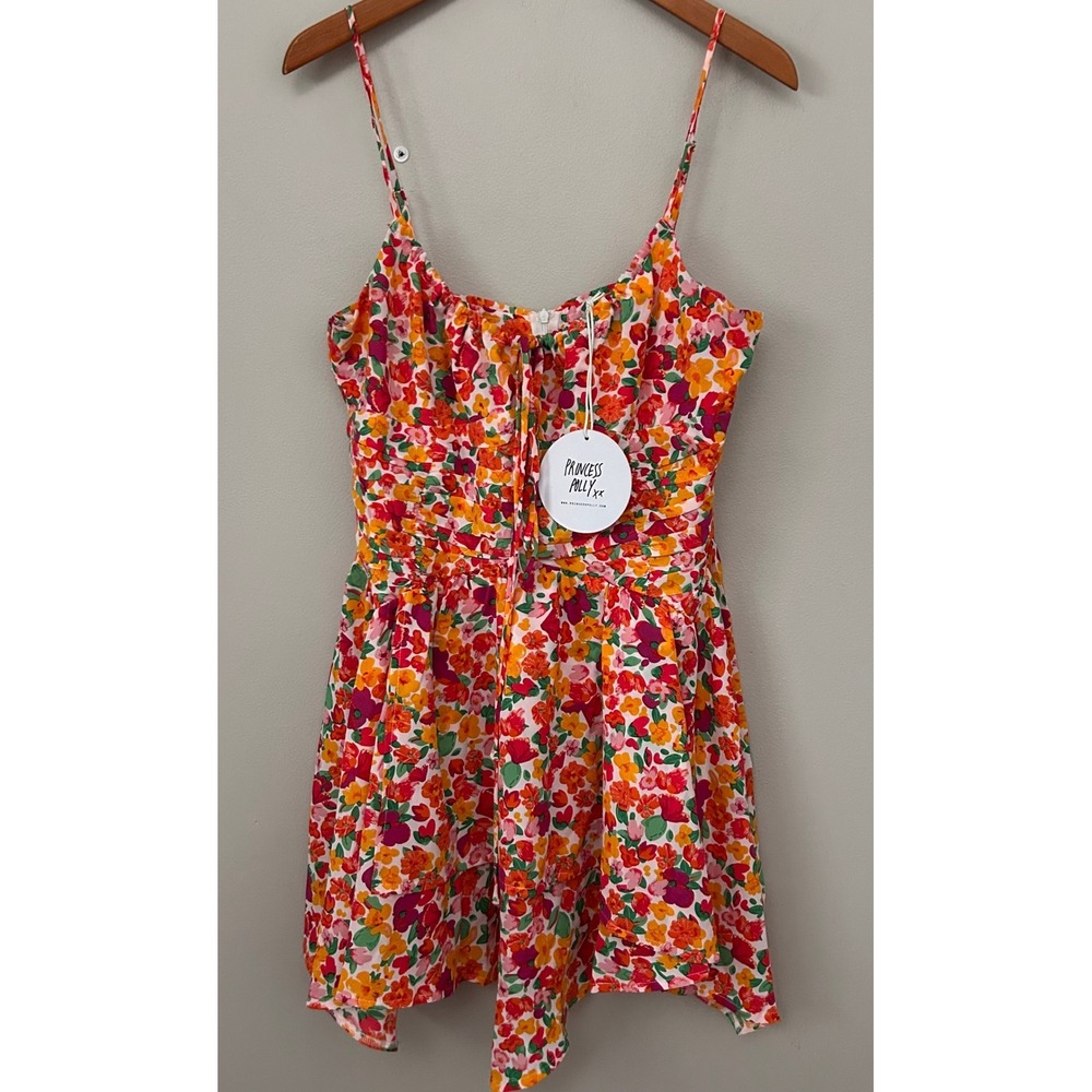 Princess Polly Barrett Mini Dress Womens 12 Multi Floral Orange Pink Summer NWT‎